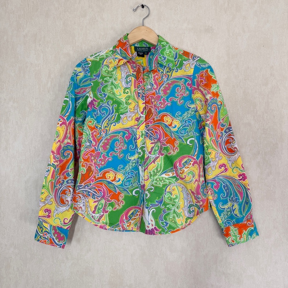 Lauren Ralph Lauren Women’s Vintage Multicolor Paisley Button Down Shirt Size S